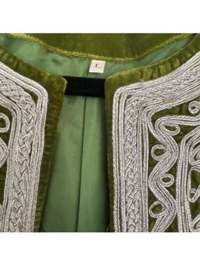 Olive Green Velvet Embroidered Jacket